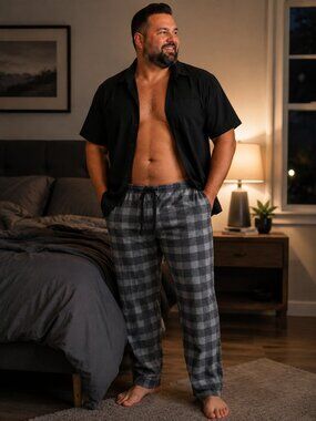 Open Edit by Nordstrom Men's Gray Plaid Drawstring Lounge Pajama Pants Relaxed F